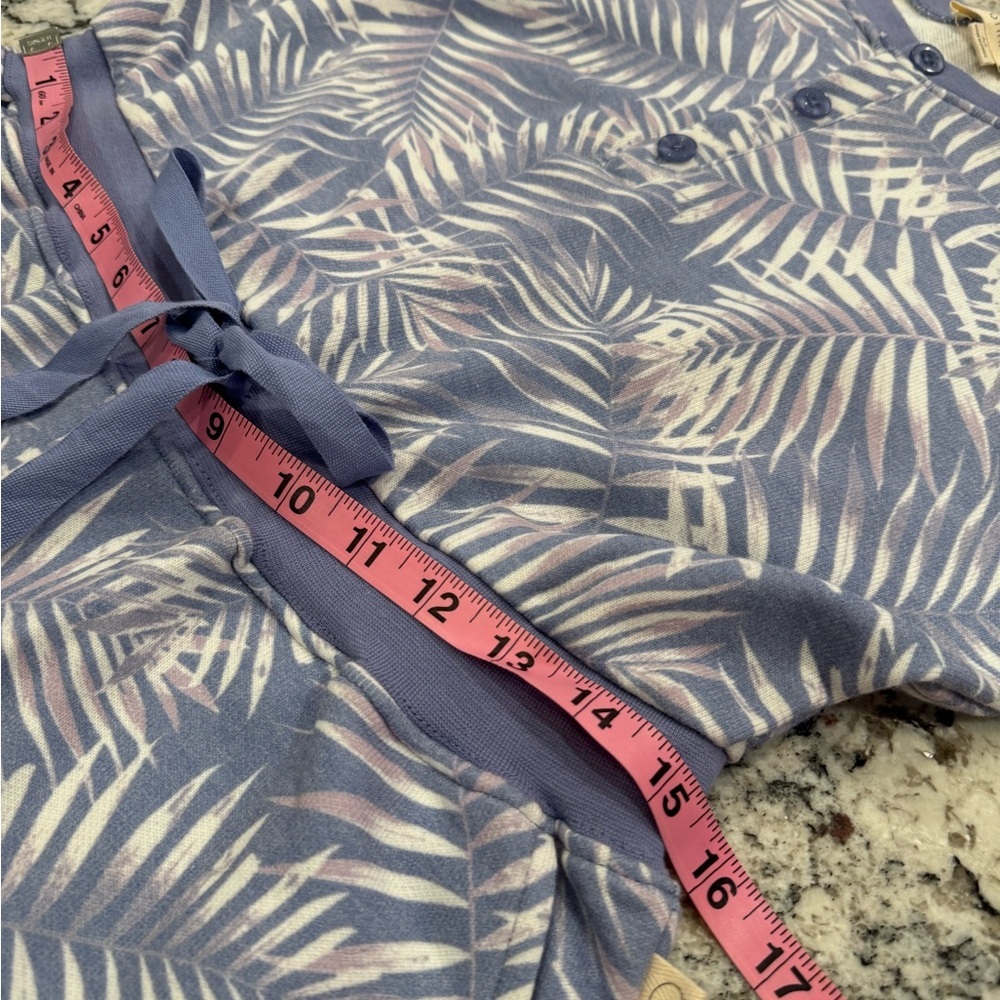 Ecothreads Palm Print Romper Periwinkle Blue Tropical Tie Waist - Picture 5 of 10